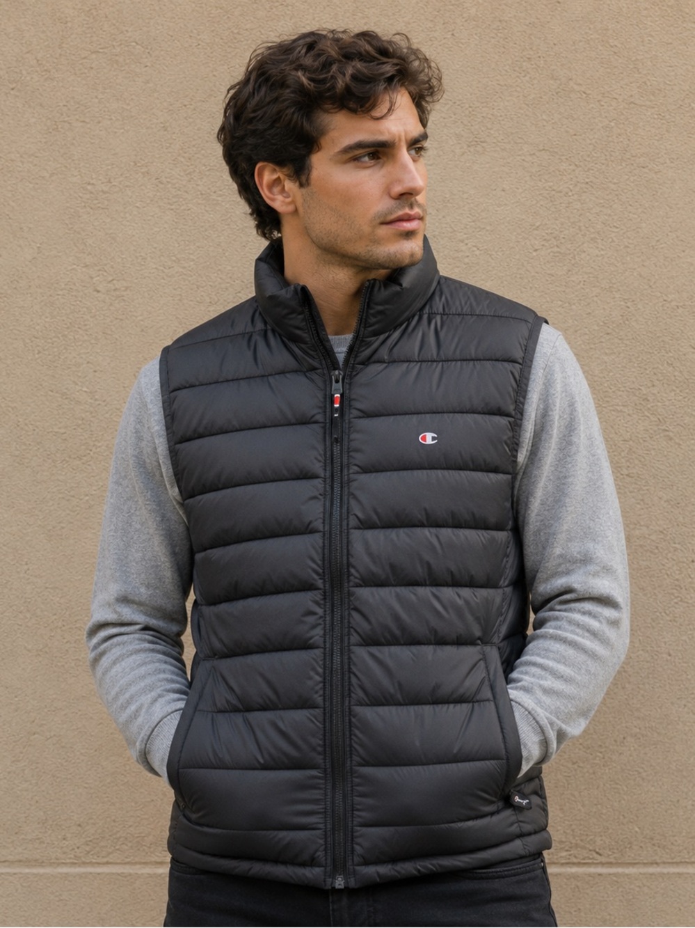 🆕 Champion Black-Navy Puffer Vest NEW with Tags